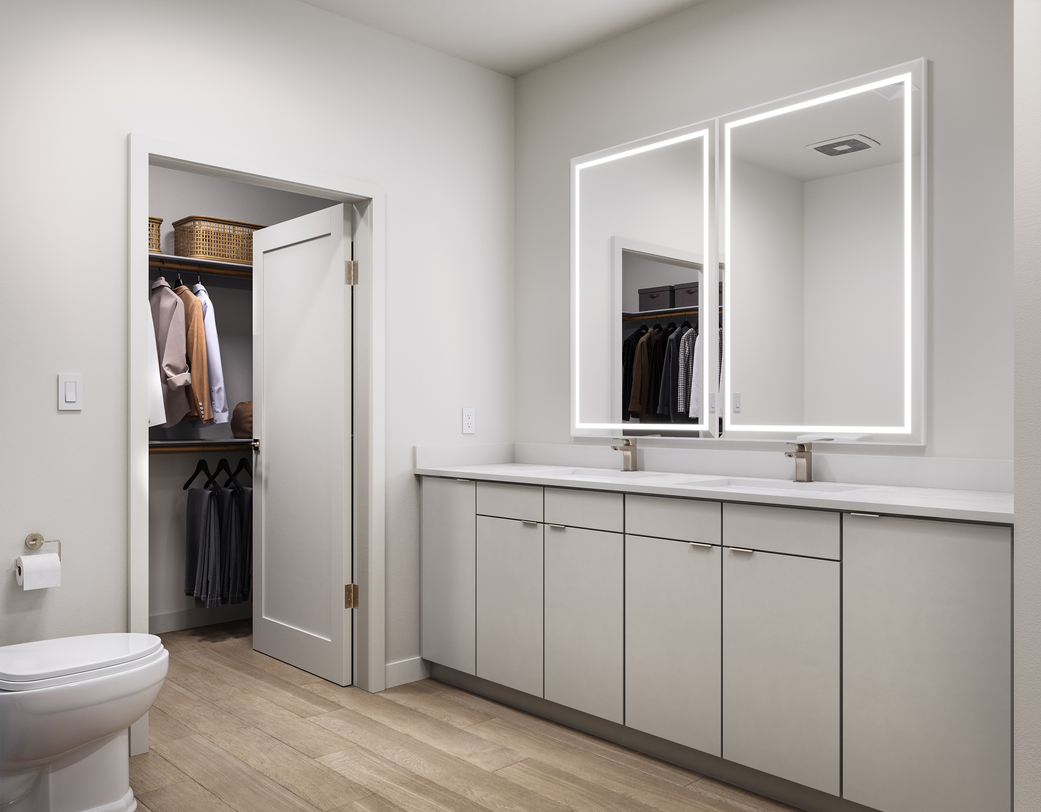 Primary Bath with Illuminated Vanity Mirrors