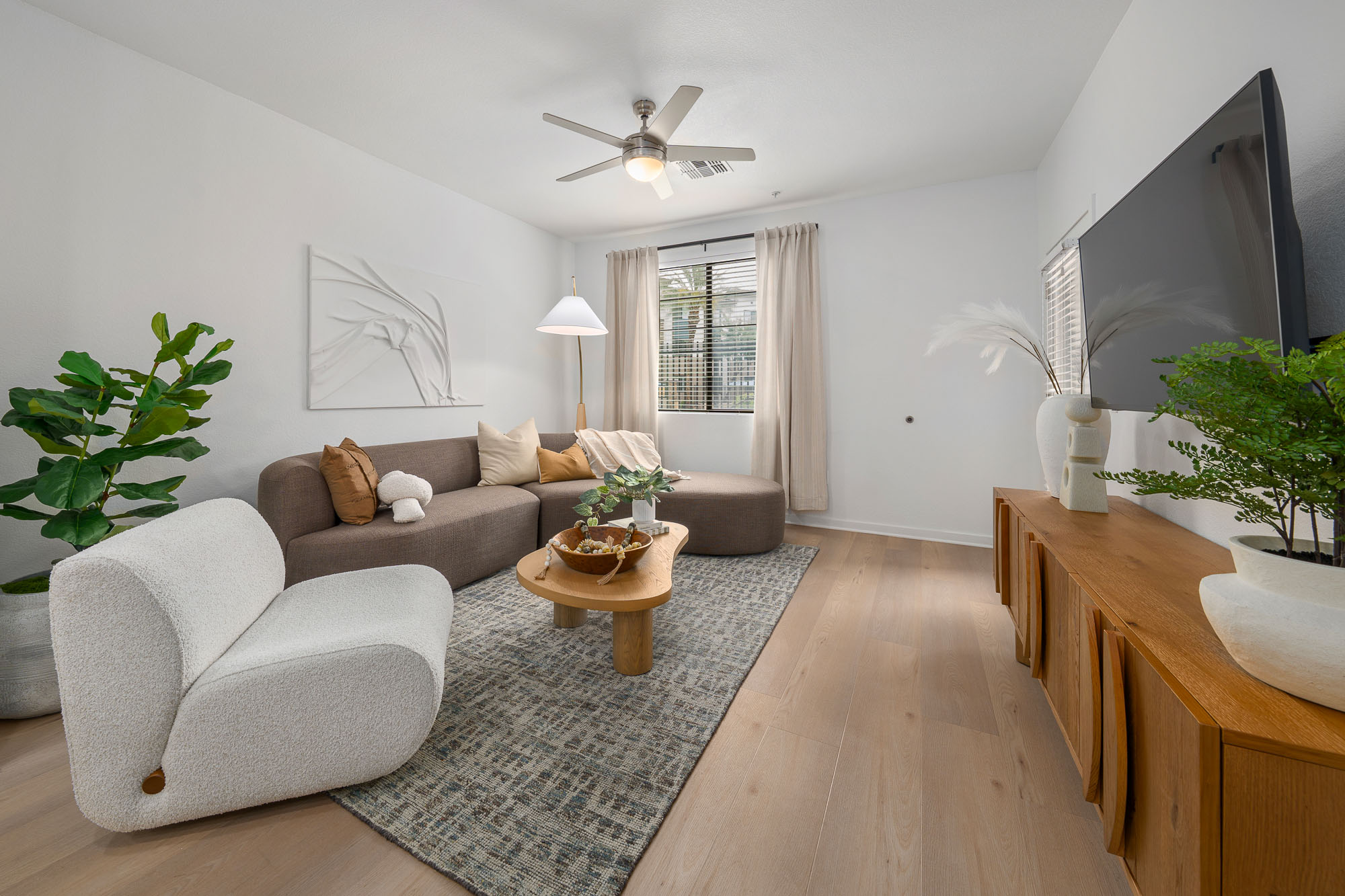 Modern Living Room with Ceiling Fans